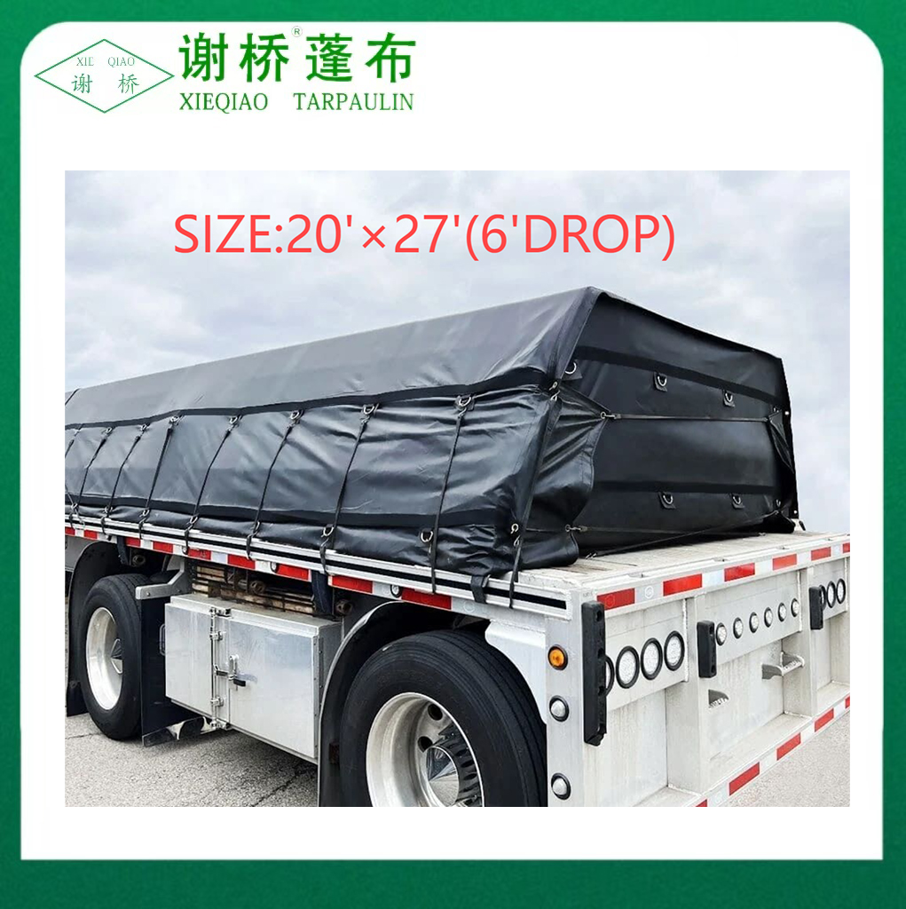 18oz flatbed truck tarp 20 "x27" (8 "druppel) -black
