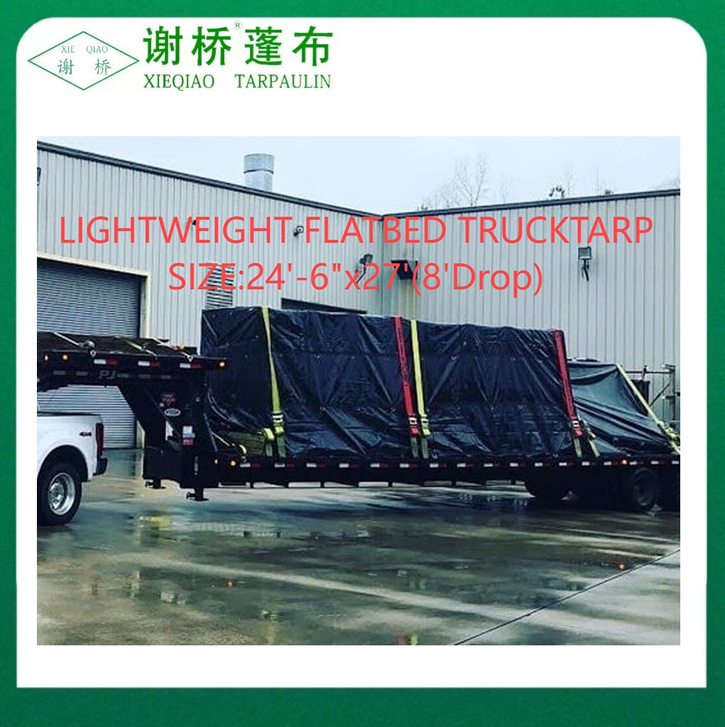 18 & 14 oz Lichtgewicht Flatbed Black Truck Tarp Size24 "-6" "× 27" (8 "DR0P)